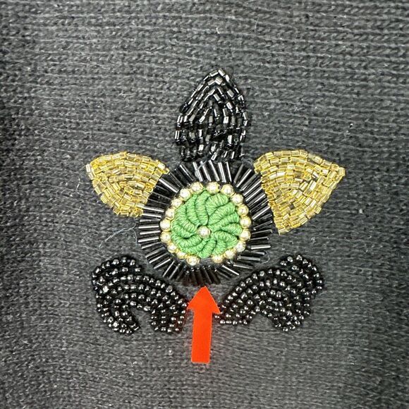 VTG  80s La Mittini Wool Angora Sweater L Black Floral Embroidered Beaded Retro - Picture 5 of 13